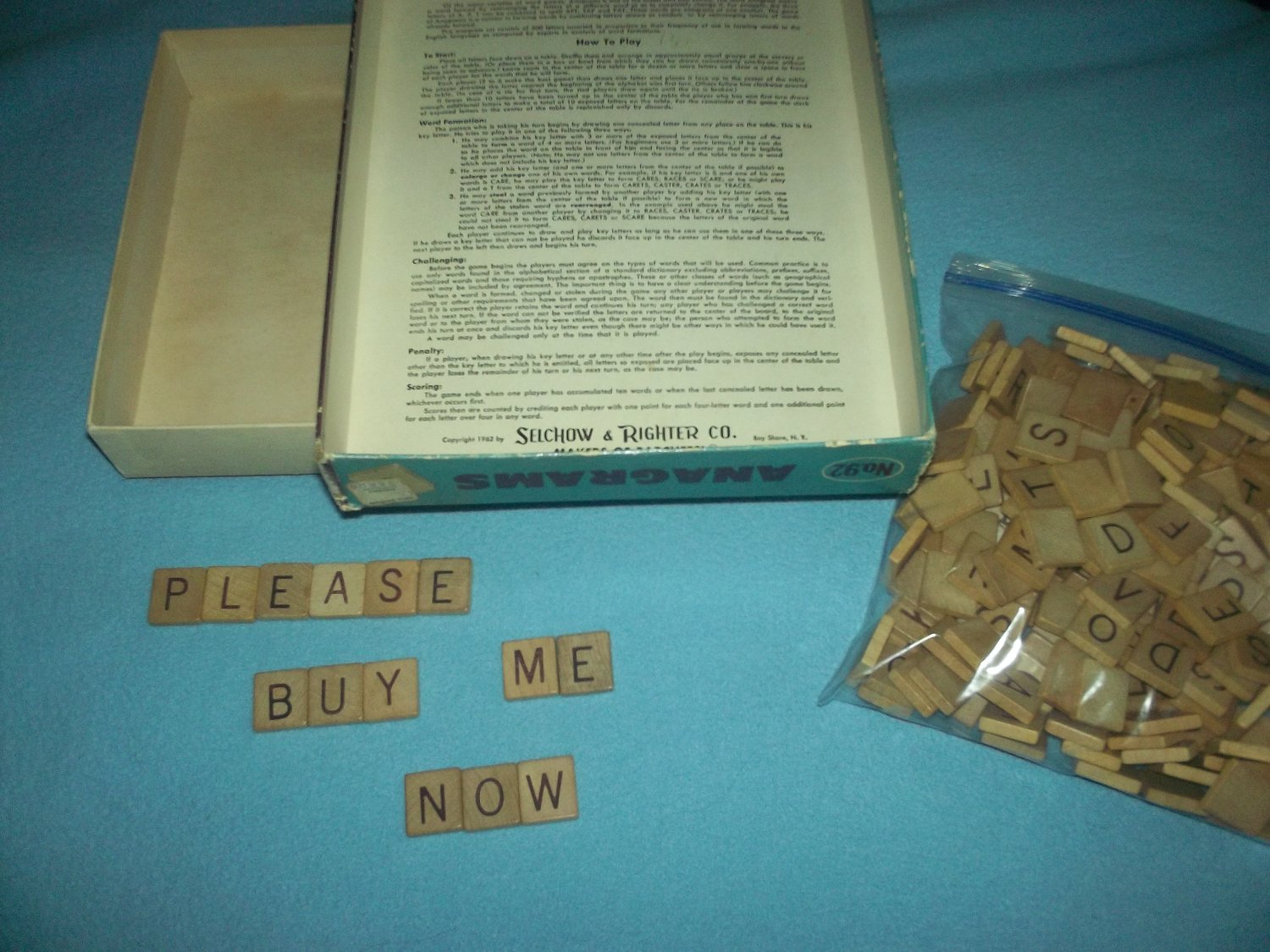 VINTAGE 1962 SCRABBLE ANAGRAMS GAMESELCHOW & RIGHTER CO.NO. 92WOODEN