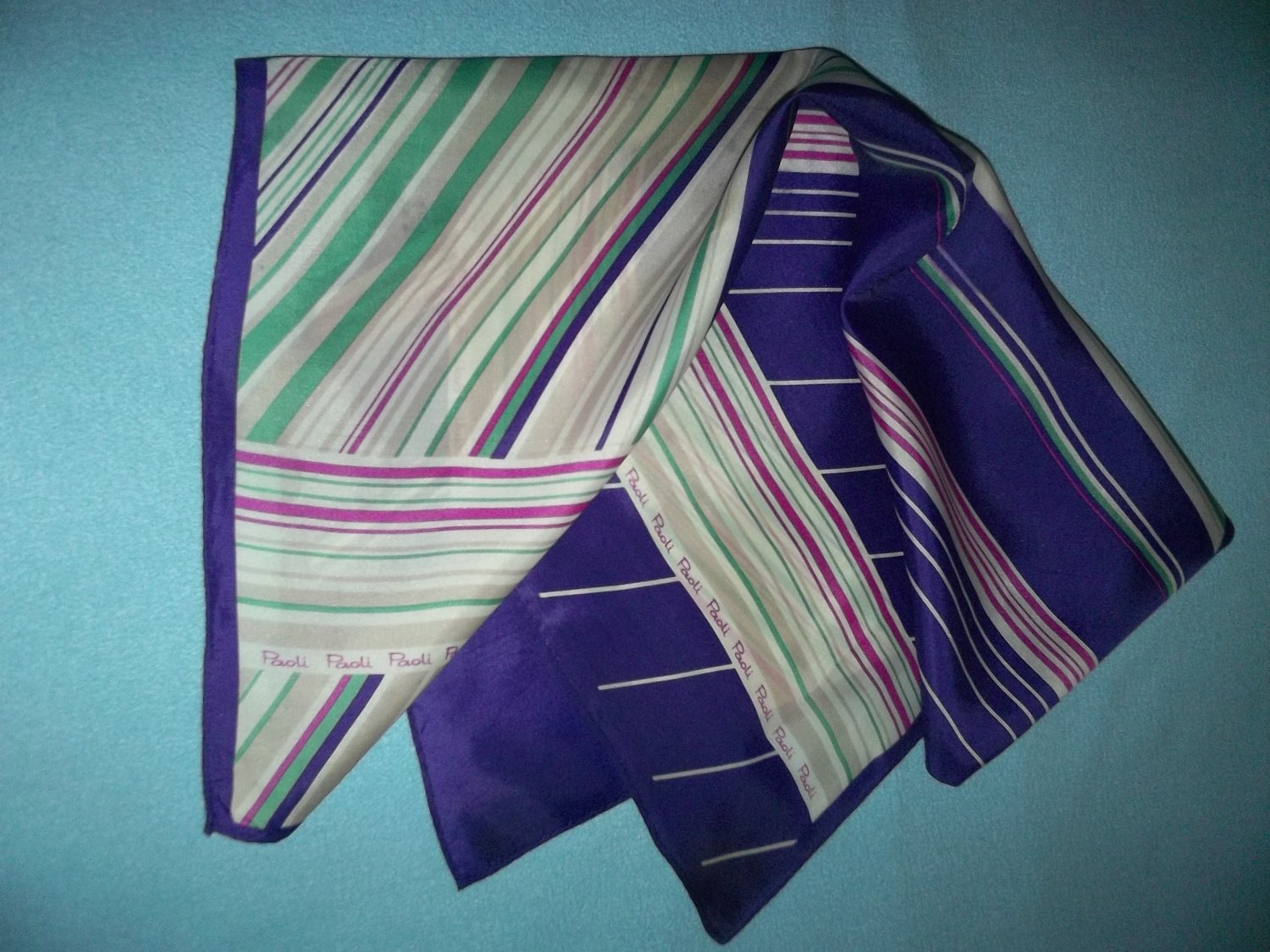 purple white and green scarf