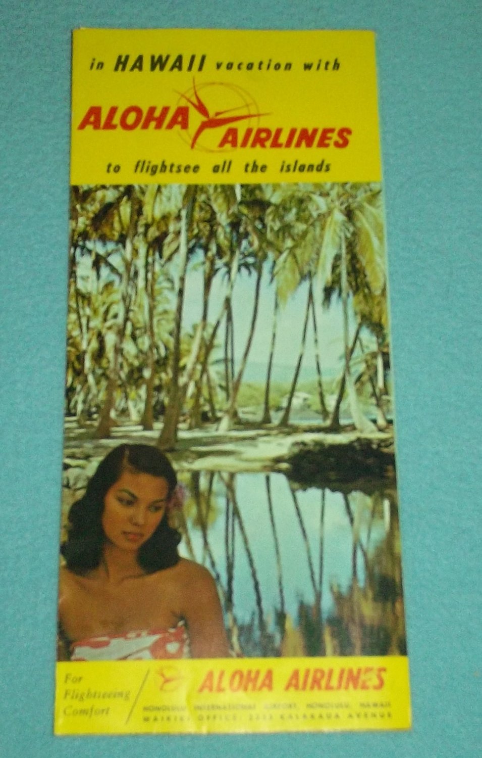 Vintage Aloha Airlines Hawaii Brochure Kauai Maui Color Map