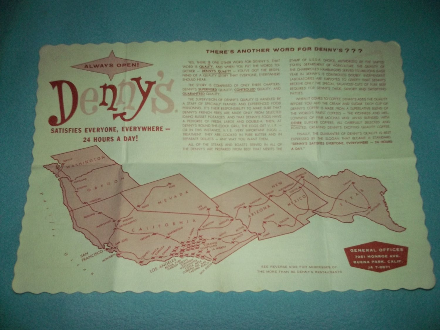 Map Of Denny S Locations Vintage Denny's Restaurant Placemat Brochure 60S Map Locations