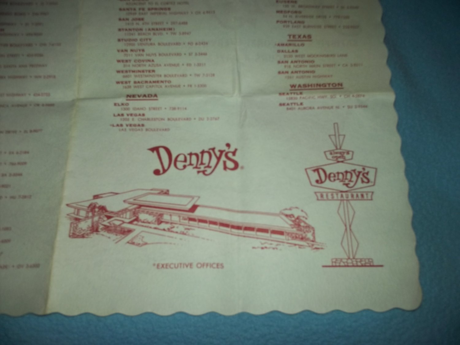 Vintage DENNY'S RESTAURANT Placemat BROCHURE 60s Map LOCATIONS