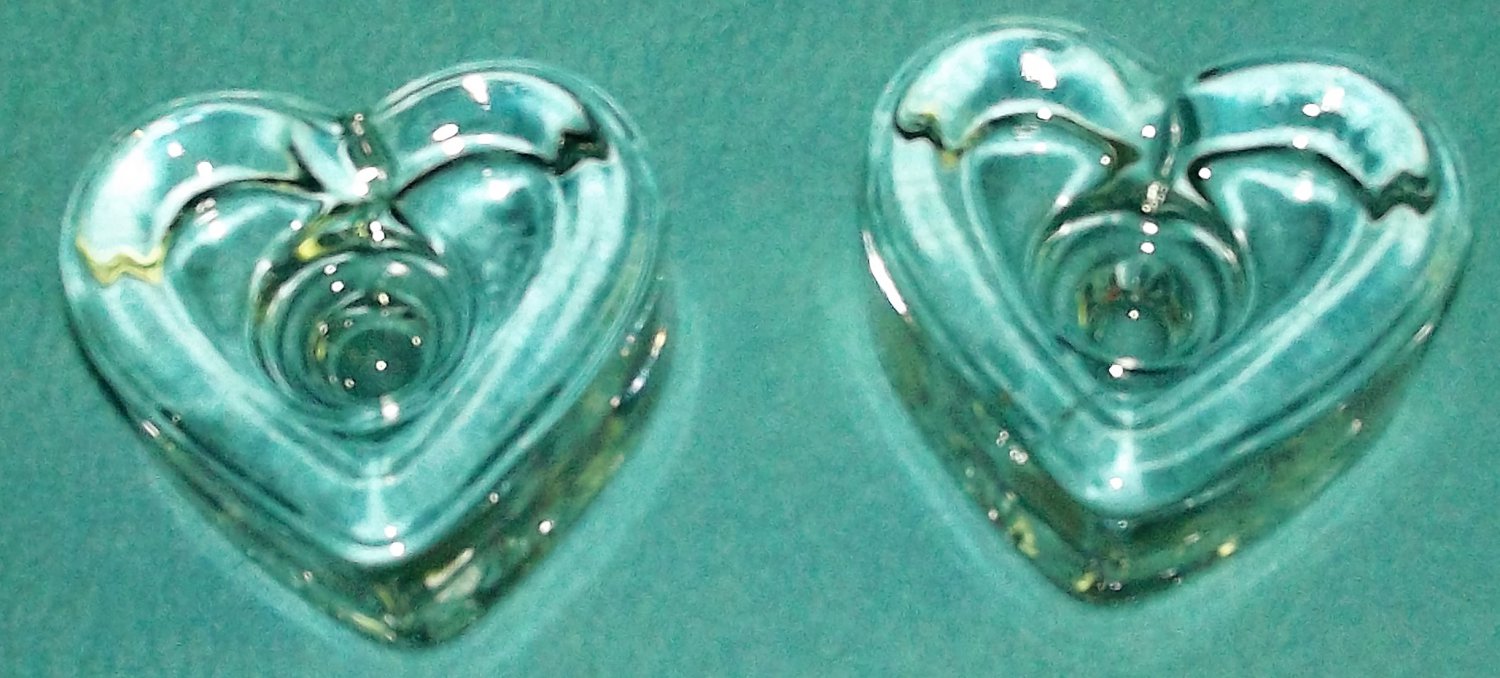 Glass HEART SHAPED Candle Holders Votives SET OF 2 CLEAR