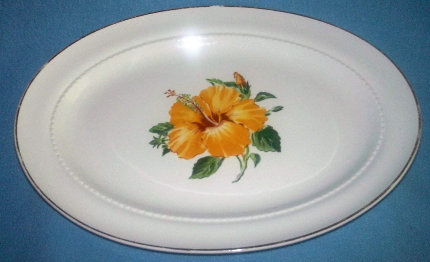 Vintage POINCIANA CHINA WARE FLORIDA Yellow Hibiscus OVAL SERVING