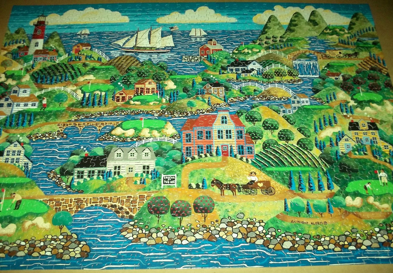 ANTHONY KLEEM Jigsaw Puzzle GREENS BY THE SEA 1000 PC Ships Nostalgic ...