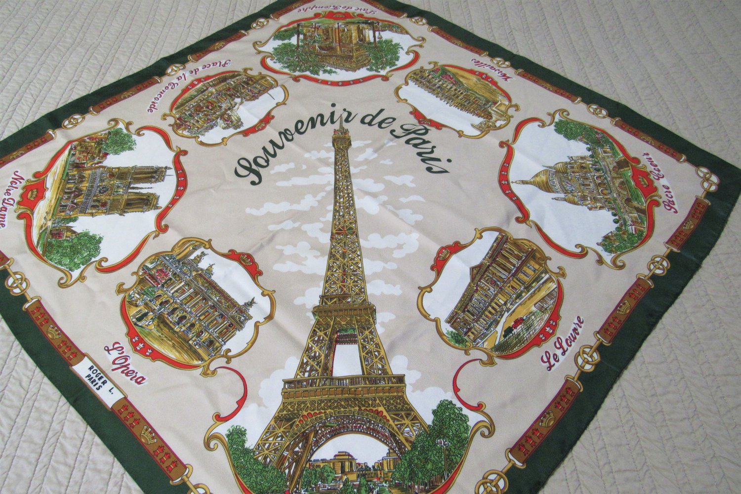 Vintage ROGER L PARIS Souvenir Scarf Foulard EIFFEL TOWER 