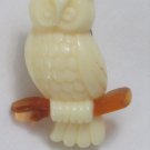 Vintage AVON LUCKY FRIENDS OWL Pin Lucite White/Beige Plastic BROOCH 1984