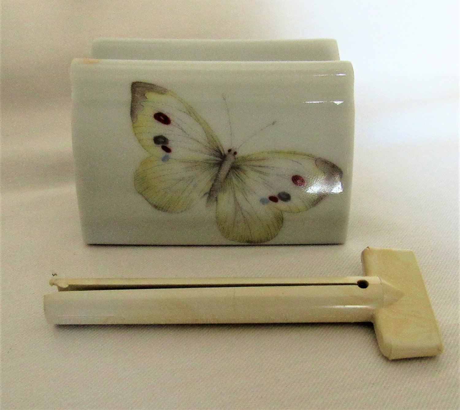 Vintage TOOTHPASTE INDISPENSABLE DISPENSER Porcelain W. Germany BUTTERFLY