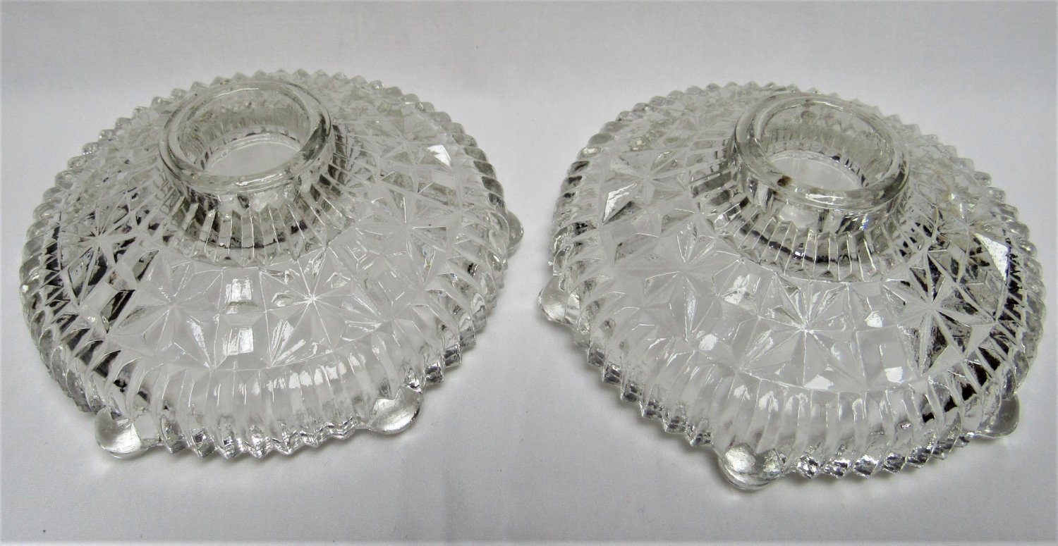 Vintage CLEAR DIAMOND POINT STAR FOOTED Candle Holders Set of 2 GLASS Lovely