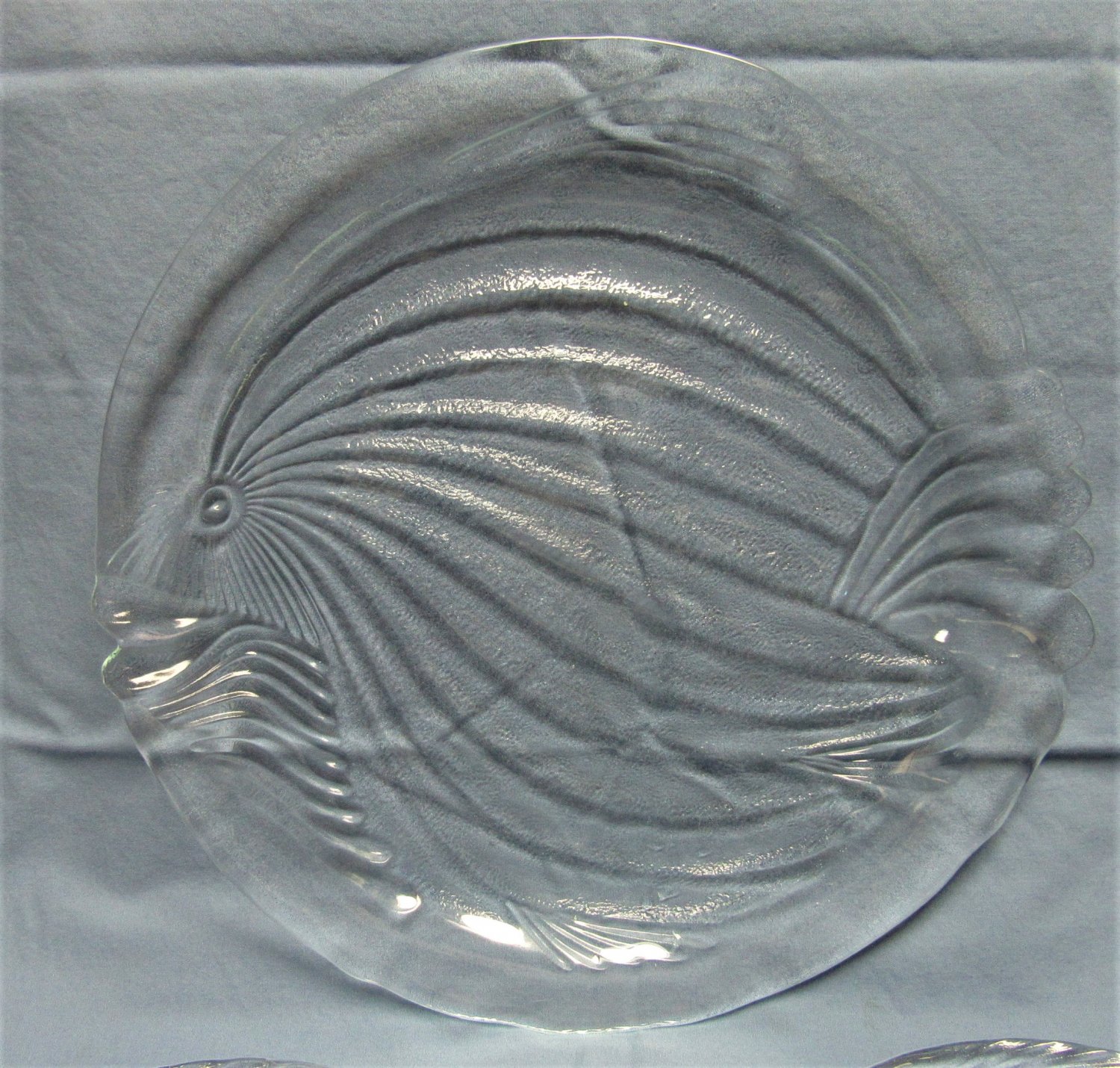Lovely FISH SHAPED GLASS PLATE + 2 SALAD PLATES Clear Glass COASTAL DECOR