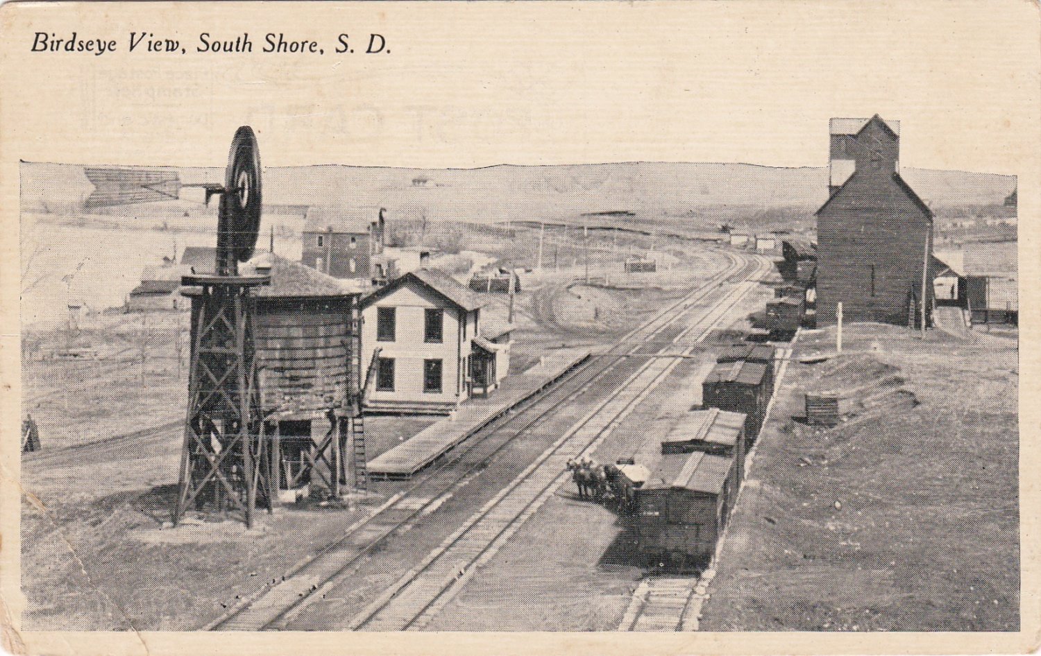 Vintage SOUTH SHORE SOUTH DAKOTA Postcard Railroad Tracks RR Birdseye View