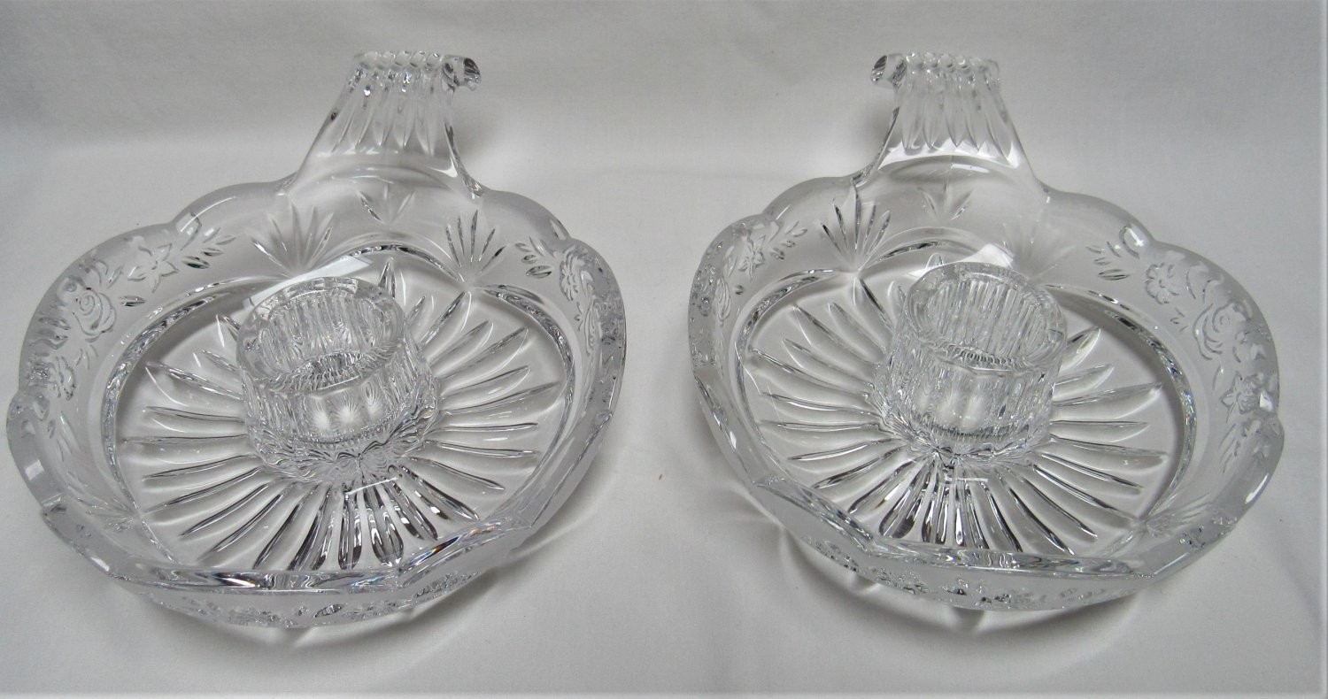 Lovely ONEIDA CRYSTAL CANDLE HOLDERS Southern Garden Design FROSTED ROSE Set of 2