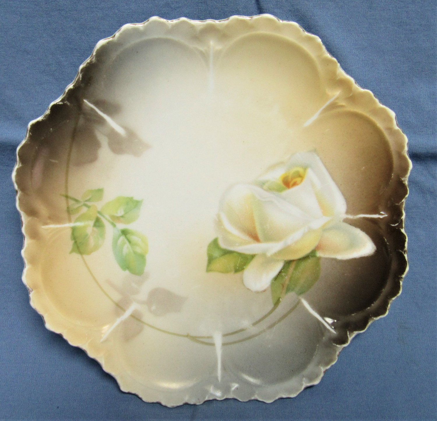 Vintage Early Germany C 1800s Hand Painted White Rose Bread Plate German