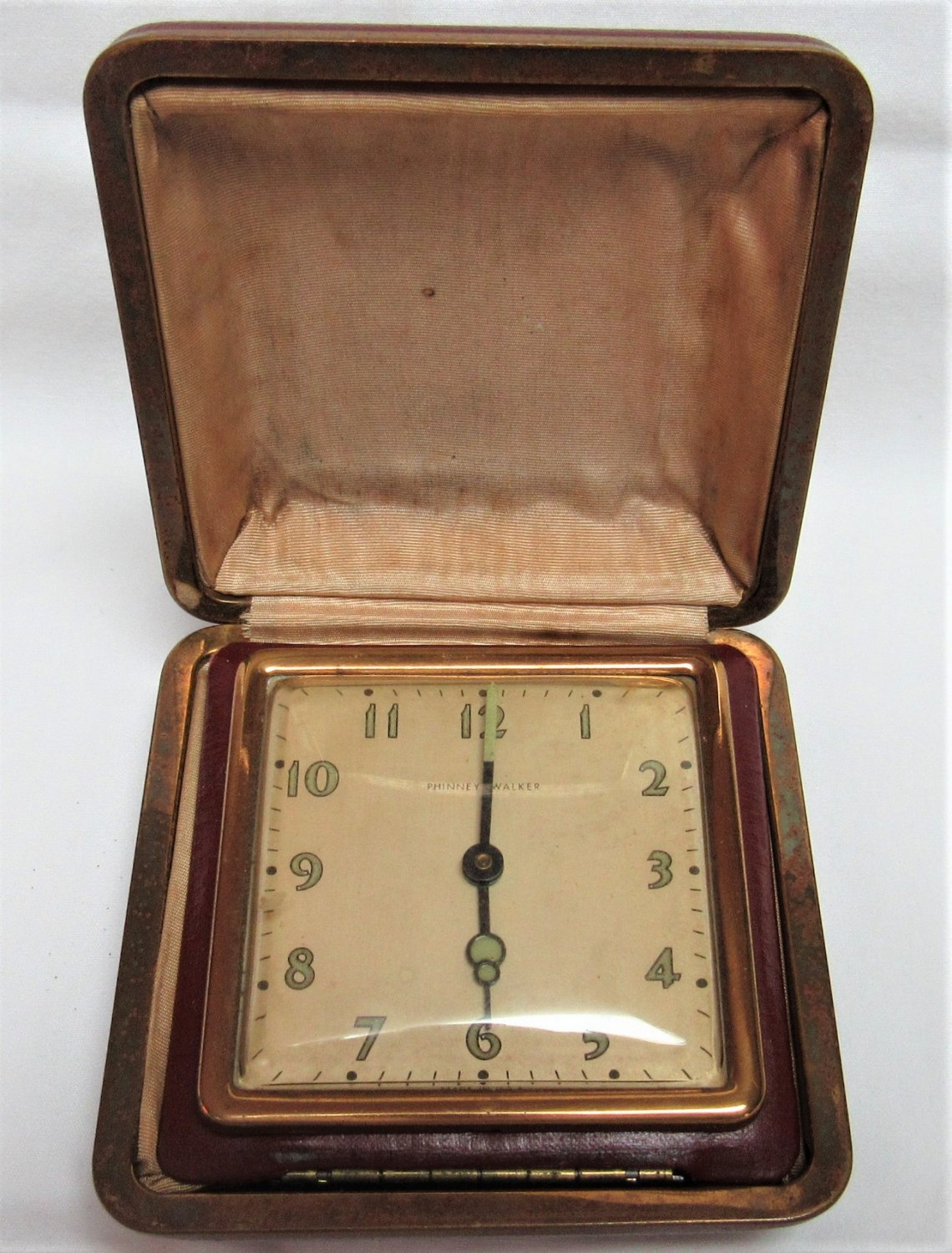 Vintage PHINNEYWALKER Travel Alarm Clock Case LUX CLOCK CO. Radium Hands