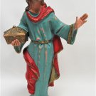 Vintage FONTANINI DEPOSE ITALY Nativity Figurine Blue Robed Man with Gold Box Christmas