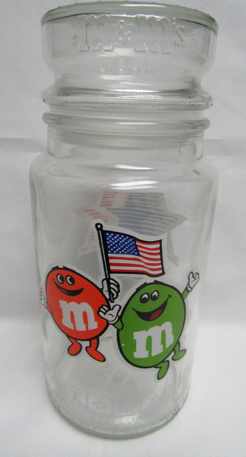 Vintage 1984 M & M's LA OLYMPICS Candy Jar GLASS M&M's Chocolate Advertising