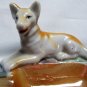 Vintage JAPAN LUSTER WARE LUSTREWARE DOG ASHTRAY MIJ Shepherd Blue Gold Luster
