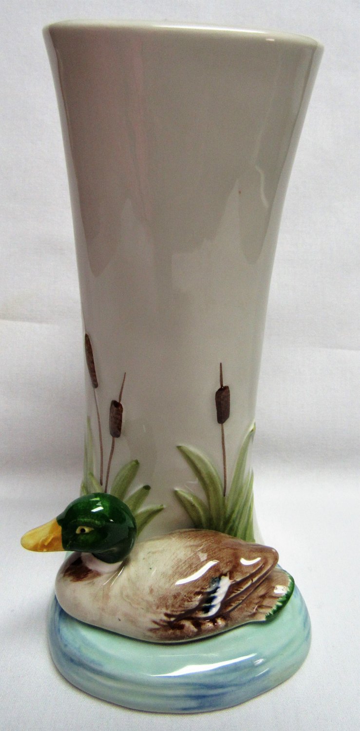 Vintage 1982 OTAGIRI VASE Duck on Pond Toothbrush Holder