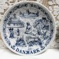 Vintage DANMARK DENMARK Souvenir Blue White Coaster Dish Set of 4 Historic Scenes Ships Scandinavian