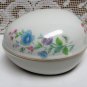 Vintage EGG SHAPE Porcelain Trinket Box Gold Trim Blue Purple Flowers Small Size