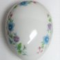 Vintage EGG SHAPE Porcelain Trinket Box Gold Trim Blue Purple Flowers Small Size