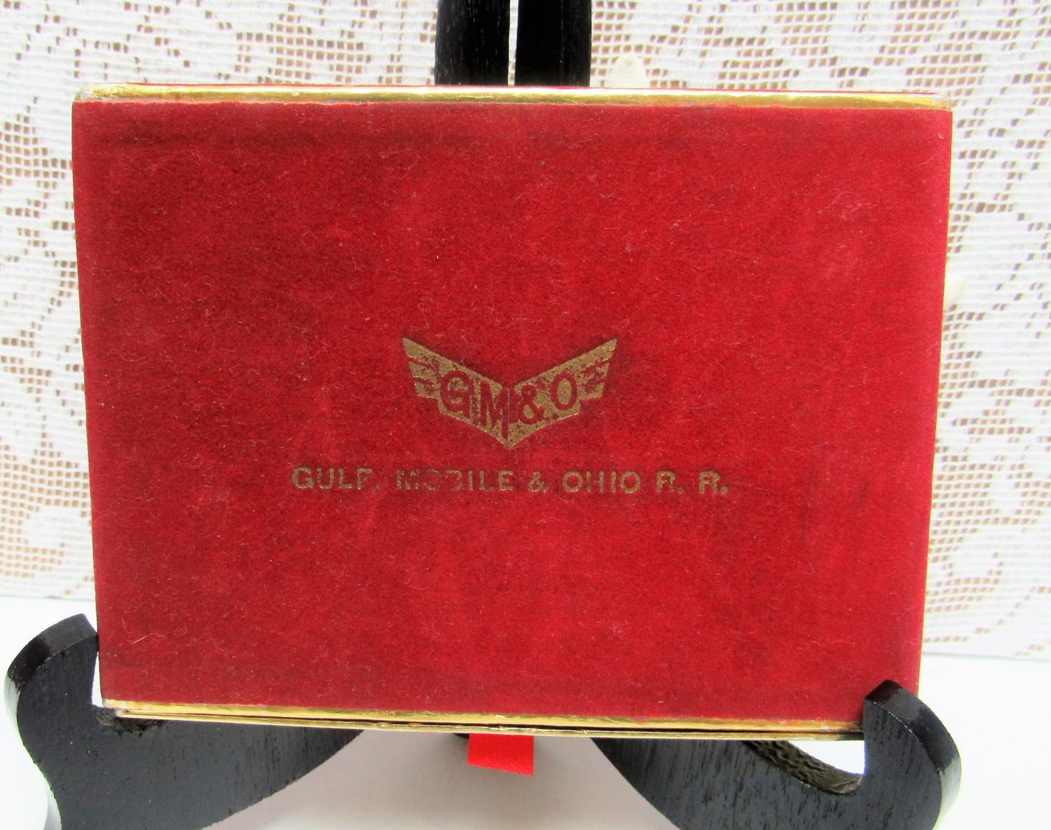Vintage GULF MOBILE OHIO RAILROAD Cards Flocked Box FRISCO 1 Deck Playing Cards RR
