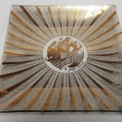 Vintage GEORGES BRIARD Square Glass Tray Dish Mid Century Abstract Fish Gold Trim