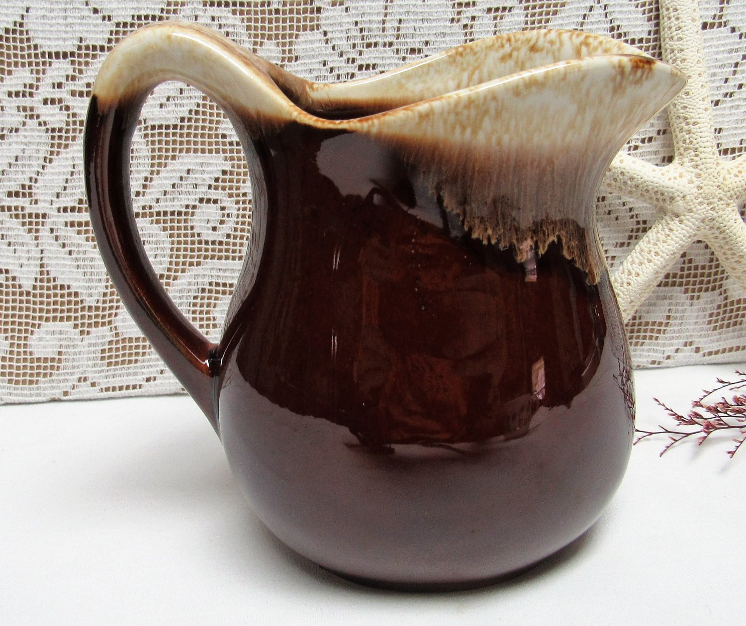 Vintage McCOY Cream Pitcher Drip BROWN USA Creamer Country Farmhouse