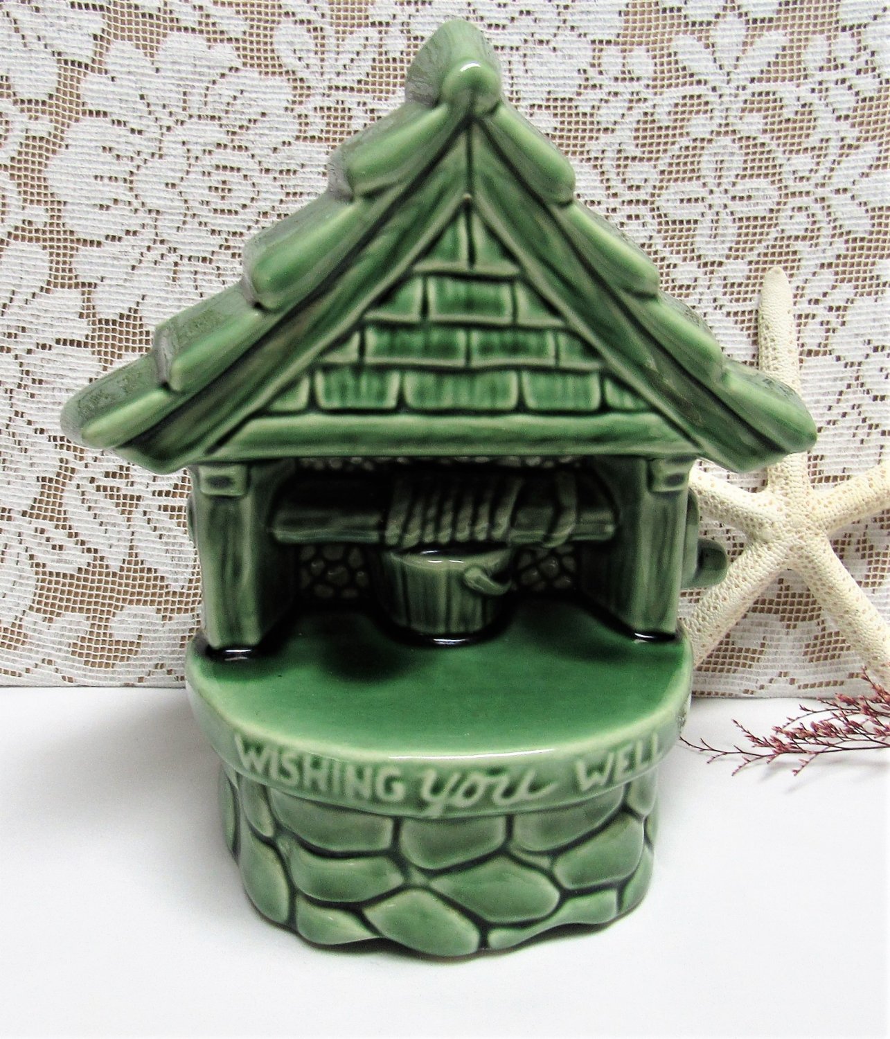 Vintage McCOY POTTERY Wishing You Well Green Planter 1950s Mid Century Pot