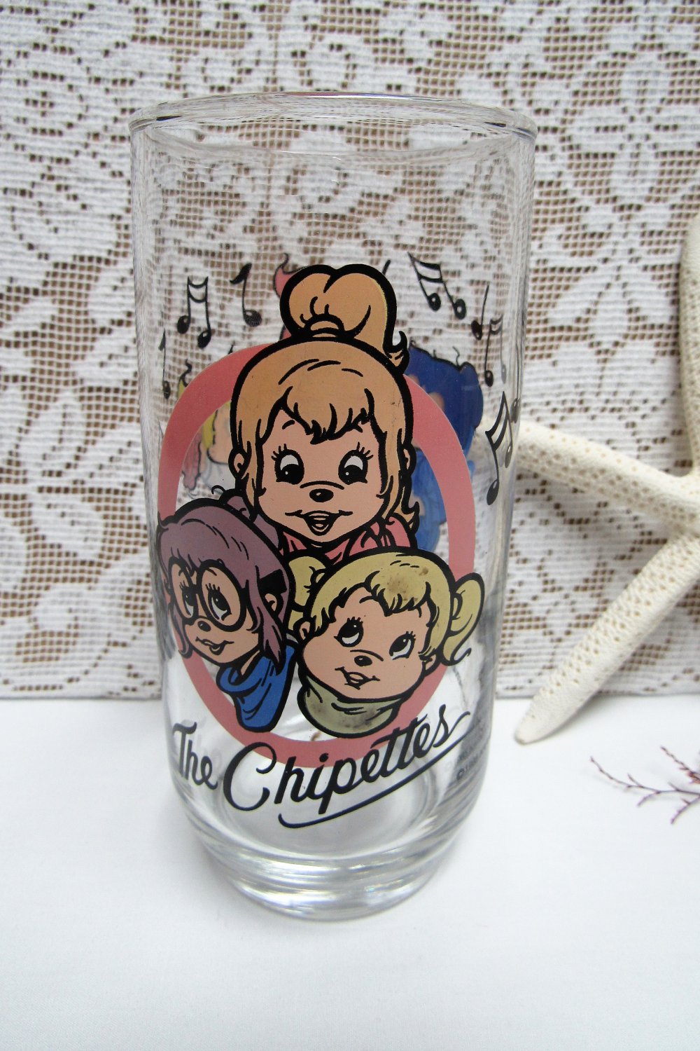 Vintage THE CHIPETTES Cartoon Promo Glass 1985 Hardee's 3 Girl Chipmunks