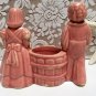 Vintage PINK POTTERY BOY AND GIRL AT WELL Figural Planter McCoy? 1940s MID CENTURY