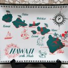 Vintage HAWAII Souvenir GLASS TRAY 50th State Islands Pineapples Boat Volcano