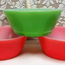 Vintage ANCHOR HOCKING Soup Cereal Glass BOWL Set of 3 Red Green Milk Glass Mid Century
