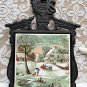 Vintage CURRIER & IVES Tile Trivet HOMESTEAD IN WINTER Made in Japan 60s Rooster Top