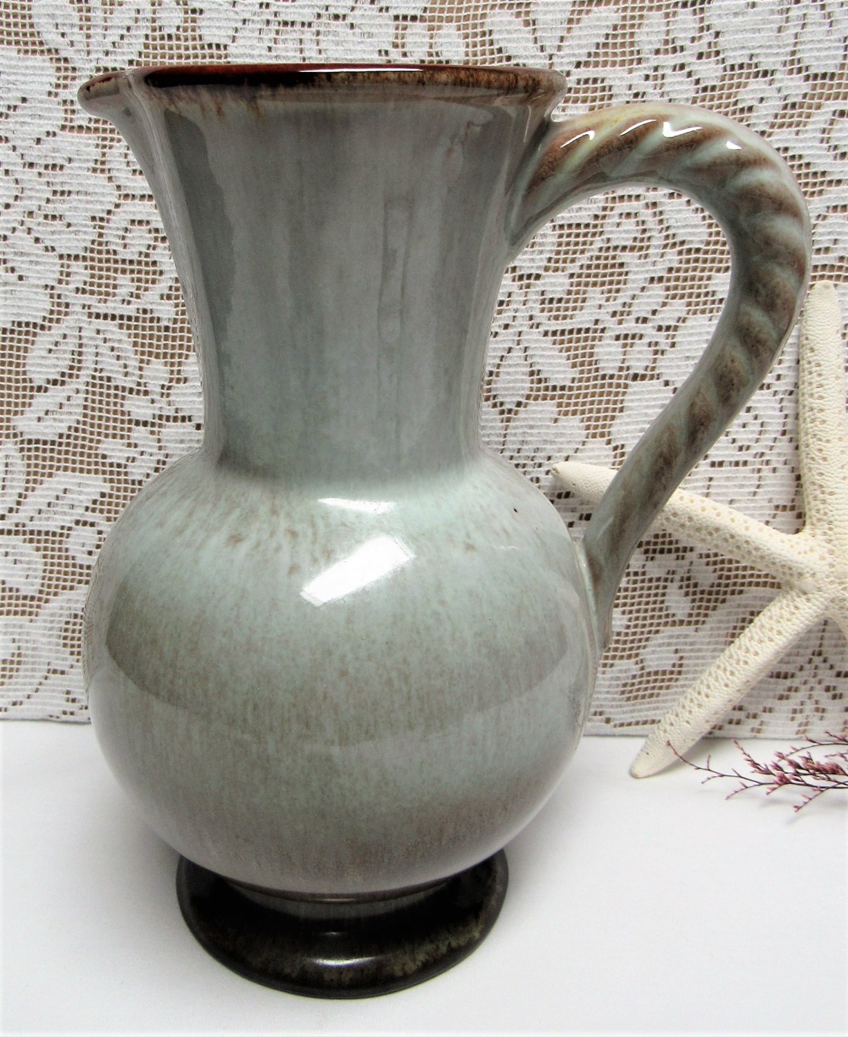 Vintage GERMAN POTTERY Pitcher Gray Brown Country Farmhouse Twisted ...