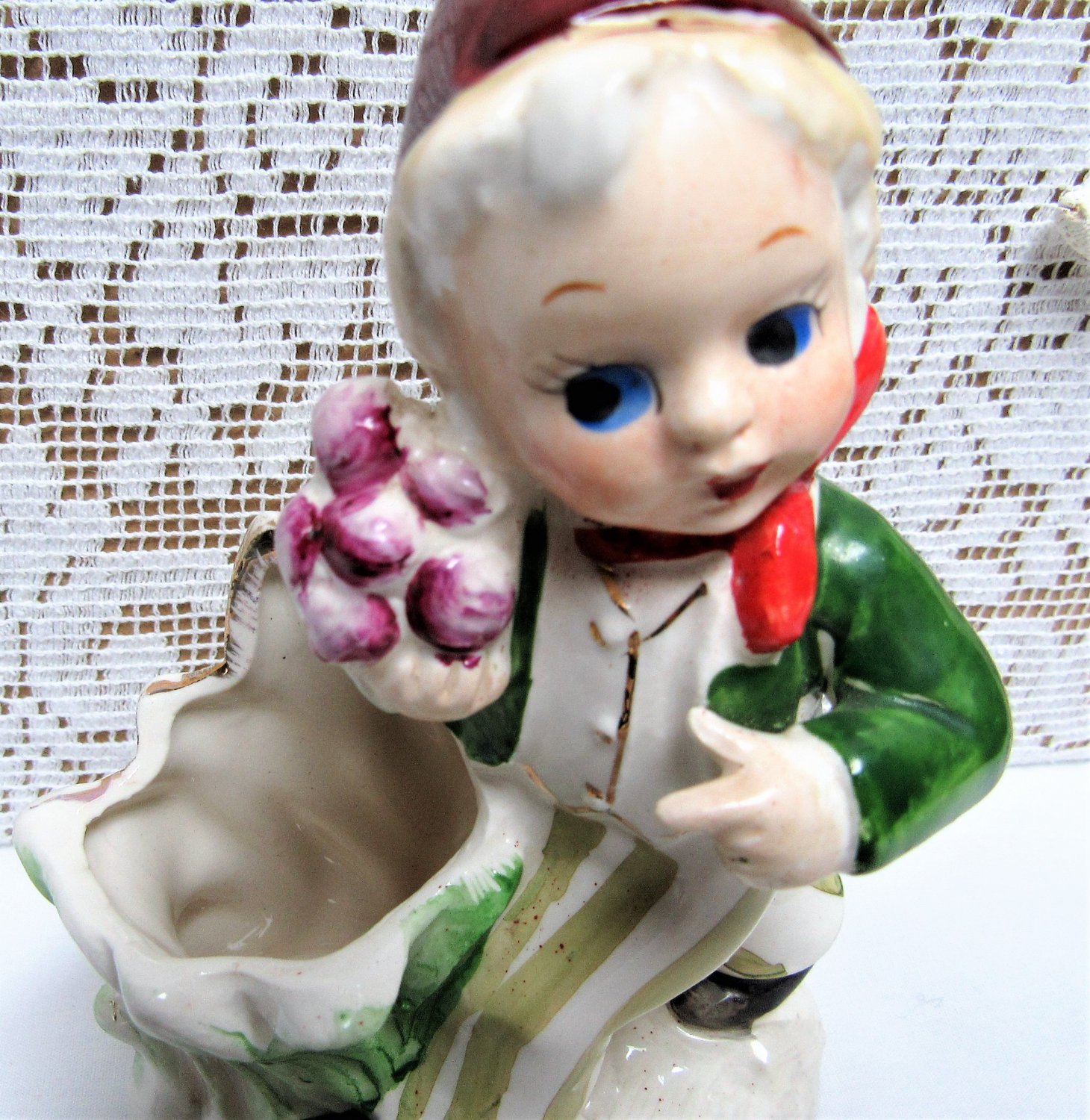 Vintage BOY FIGURINE Made in Japan Ceramic Planter Vase Toothpick