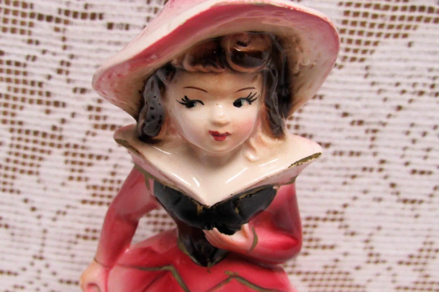 Sweet Vintage PINK DRESS LADY Ceramic Figurine MADE IN JAPAN 1950s Mid