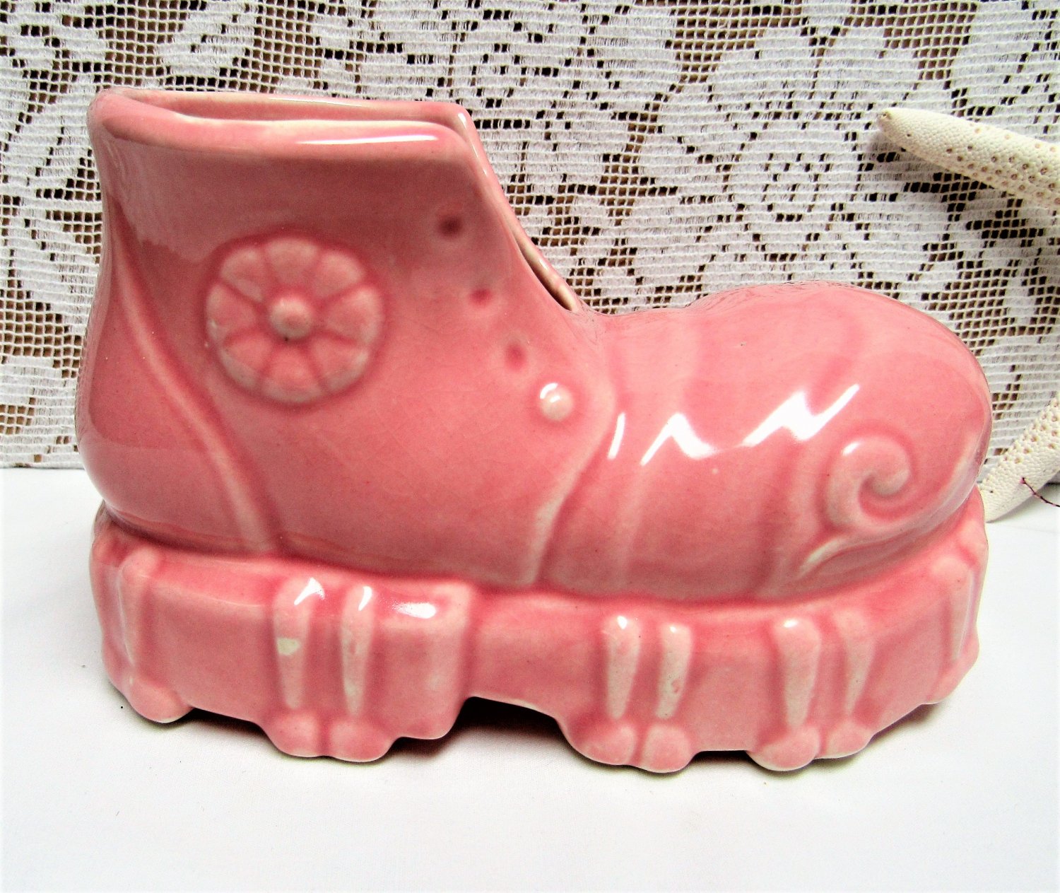Vintage McCOY POTTERY Pink Sports Shoe PLANTER Flower Soft Pink Tennis Shoe
