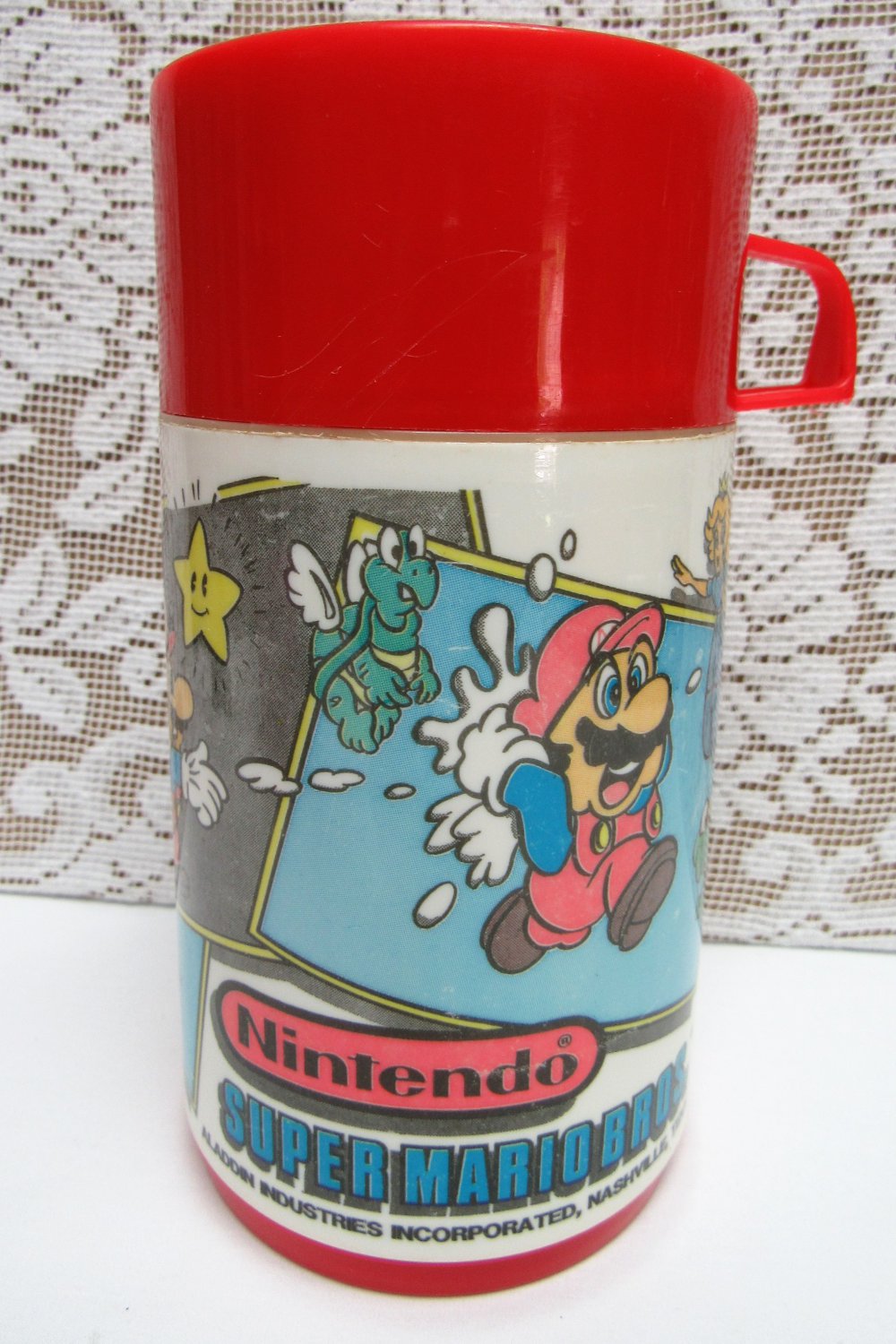 Vintage ALADDIN THERMOS Nintendo Super Mario Bros Red Cap 1988