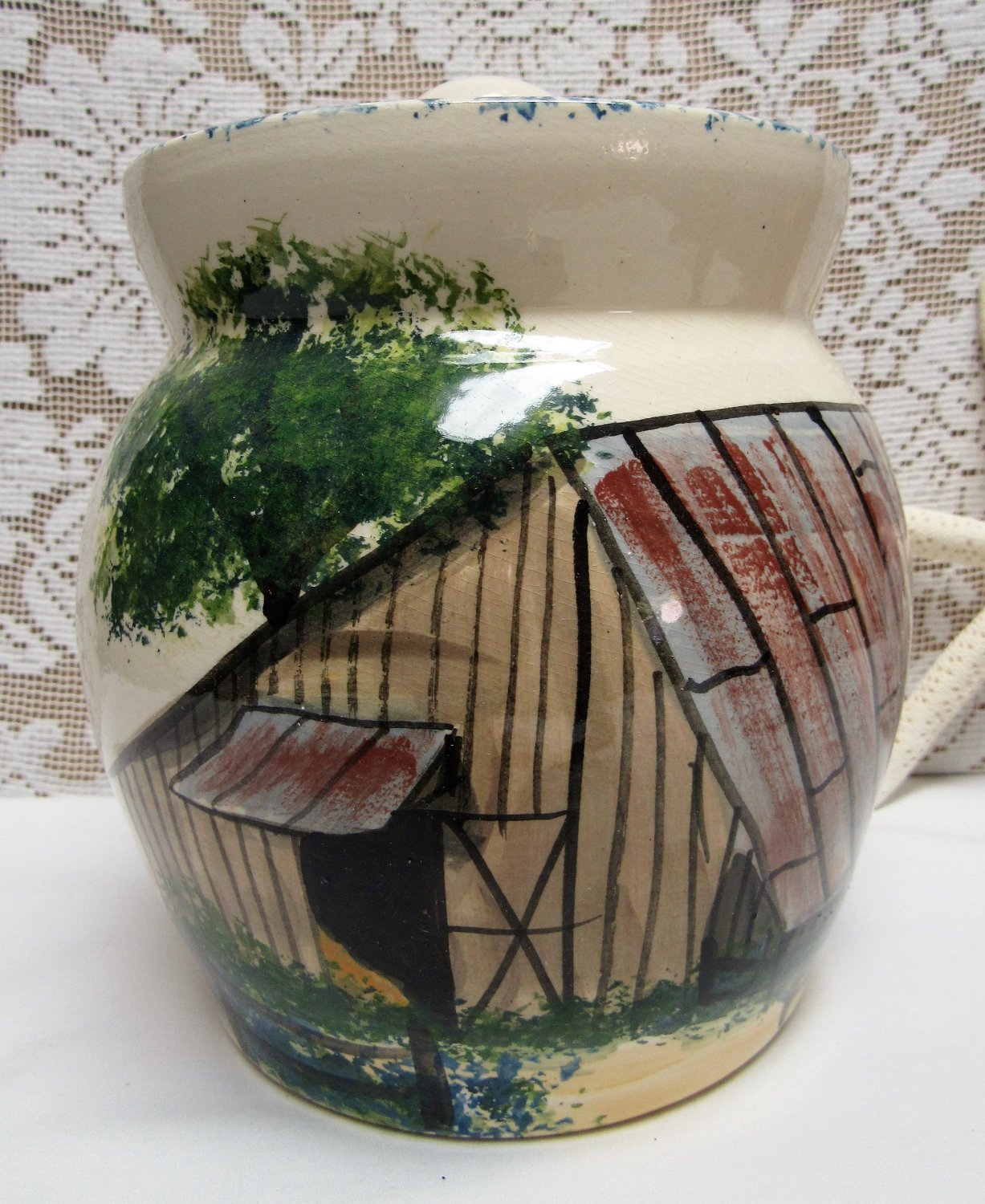 Vintage COW CREEK POTTERY Cookie Jar Bean Pot BY JOSE Old Weathered Barn