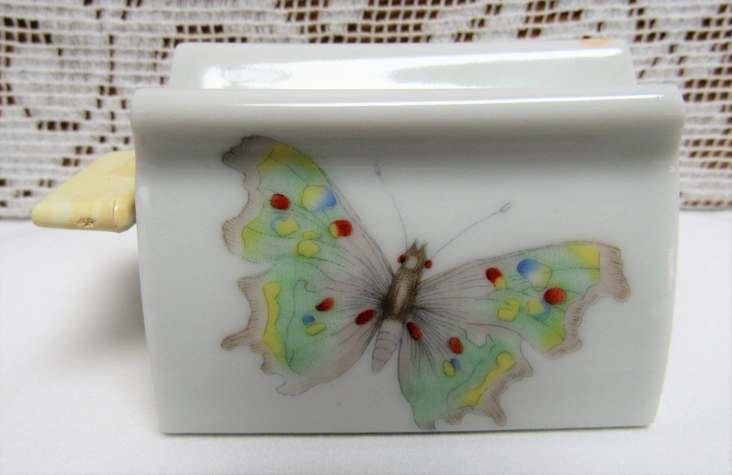 Vintage TOOTHPASTE INDISPENSABLE DISPENSER Porcelain W. Germany BUTTERFLY