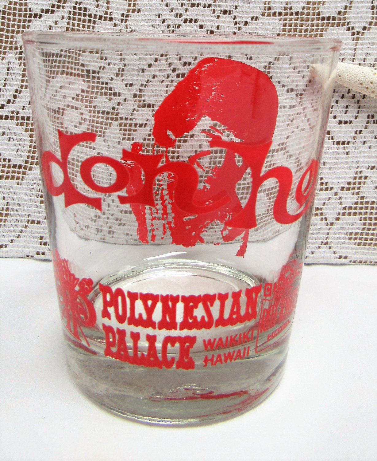 Vintage DON HO Souvenir Cocktail Glass POLYNESIAN PALACE Hawaii Reef Towers Hotel 1970s