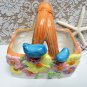 Vintage TELEFLORA GIFT Ceramic Basket BLUEBIRDS FLOWERS Made in Thailand