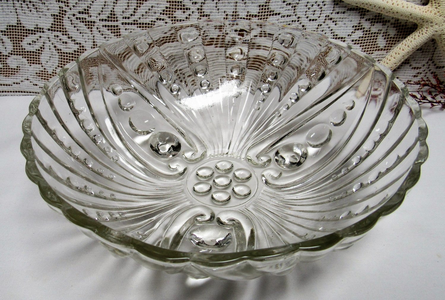 Vintage BOOPIE CANDLEWICK Style 3 FOOTED BOWL Clear Glass ANCHOR HOCKING