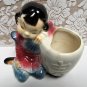 Vintage ROYAL COPLEY POTTERY Asian Girl Planter Pot 1940s Mid Century Red White Blue