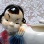 Vintage ROYAL COPLEY POTTERY Asian Girl Planter Pot 1940s Mid Century Red White Blue