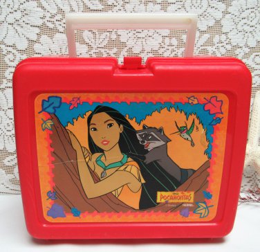 Vintage DISNEY POCAHONTAS Plastic LUNCH BOX Thermos Company Red No Thermos