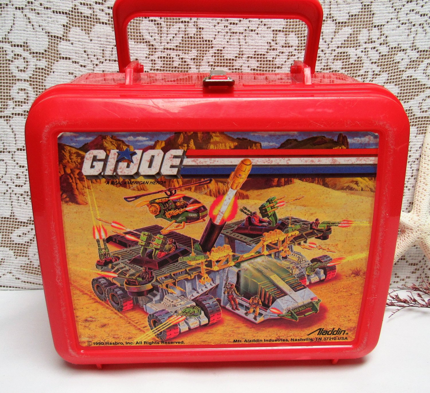 Vintage G.I. JOE HASBRO Plastic LUNCH BOX Aladdin Company Red 1990