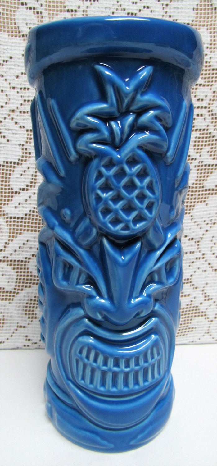 TOMMY BAHAMA Rum Blue Pottery Hawaii Tiki Mug Pineapple Sidney Frank