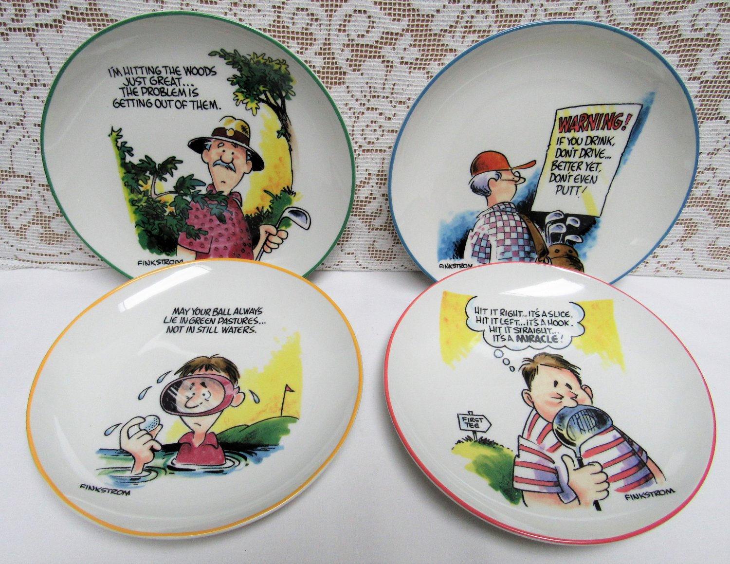 Vintage FINKSTROM FOR CENTRUM Golf Collector Plate Set of 4 Golfing Humor