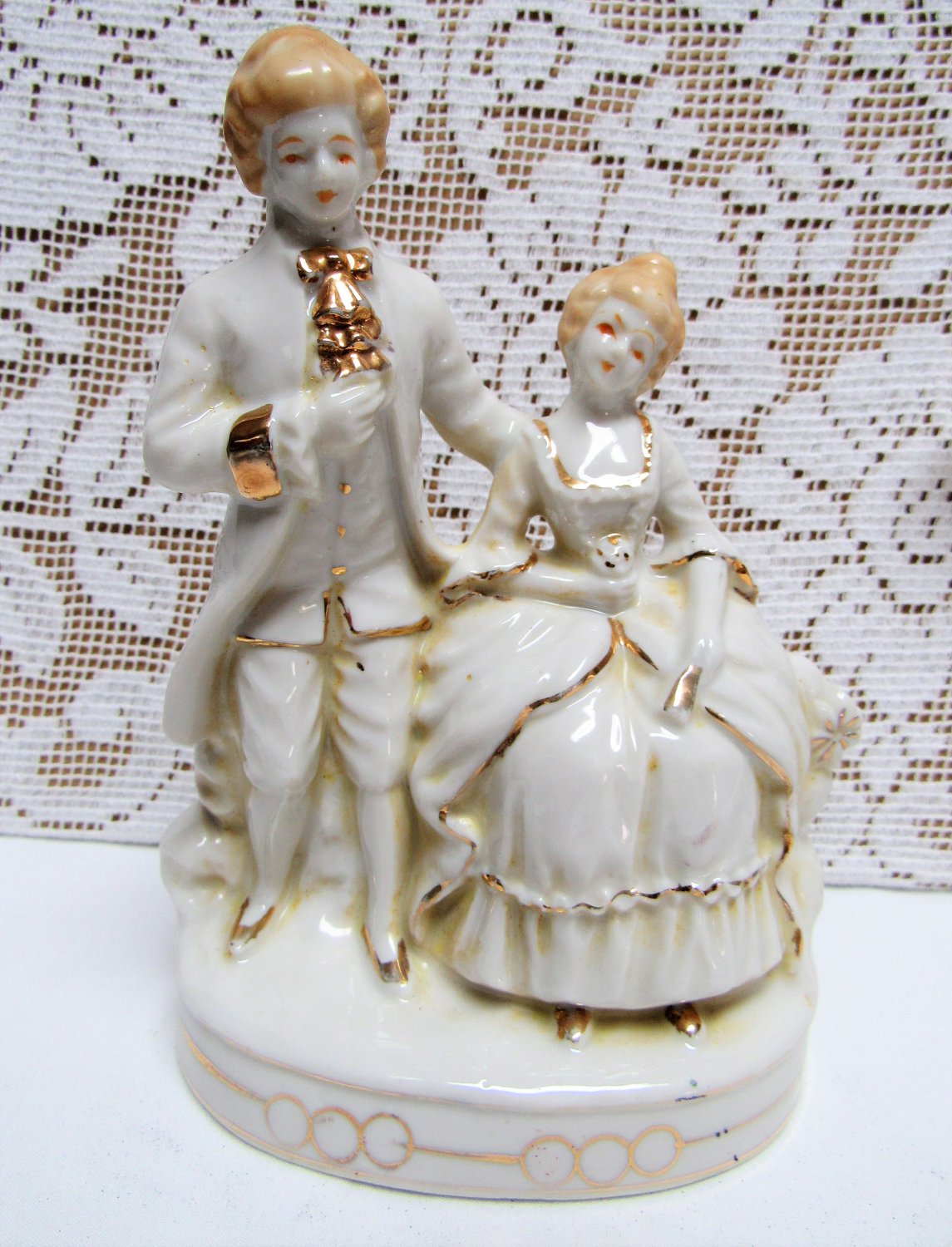 Vintage COLONIAL COUPLE Porcelain Figurine Made in Japan Gold Trim